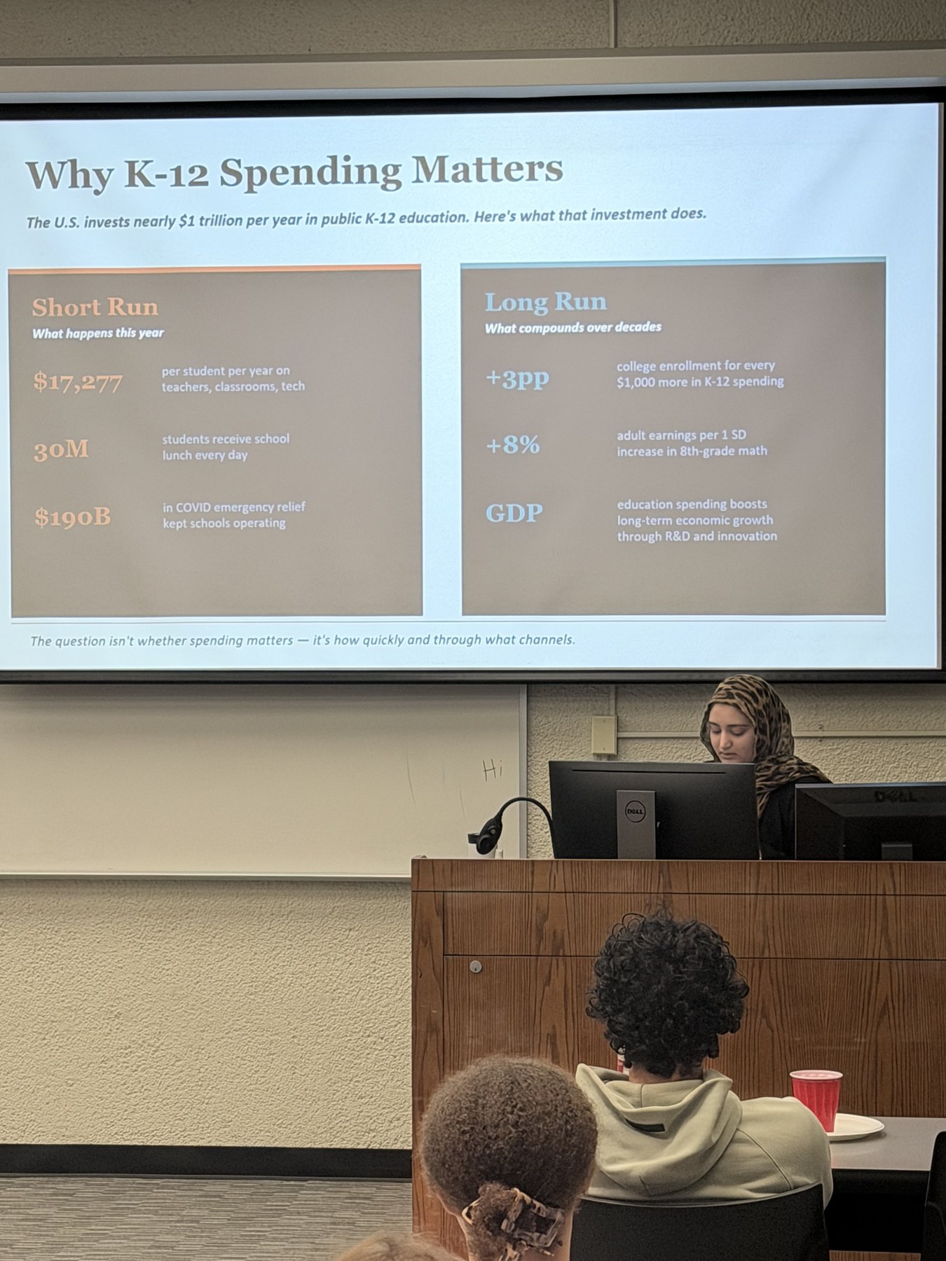 A speaker presenting data insights to Institute students